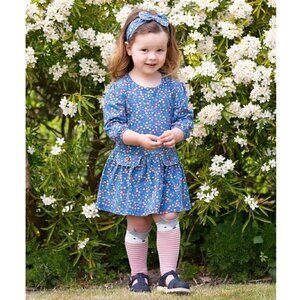 Kite Girls Size 5Y 110CM Dandy Ditsy Dress Long Sleeve Blue Floral Fit & Flare